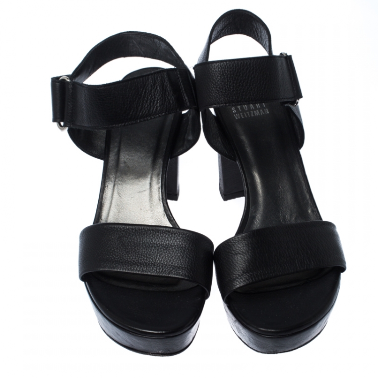 Pre Owned Stuart Weitzman Black Leather Causeway City Platform Sandals Size 37.5