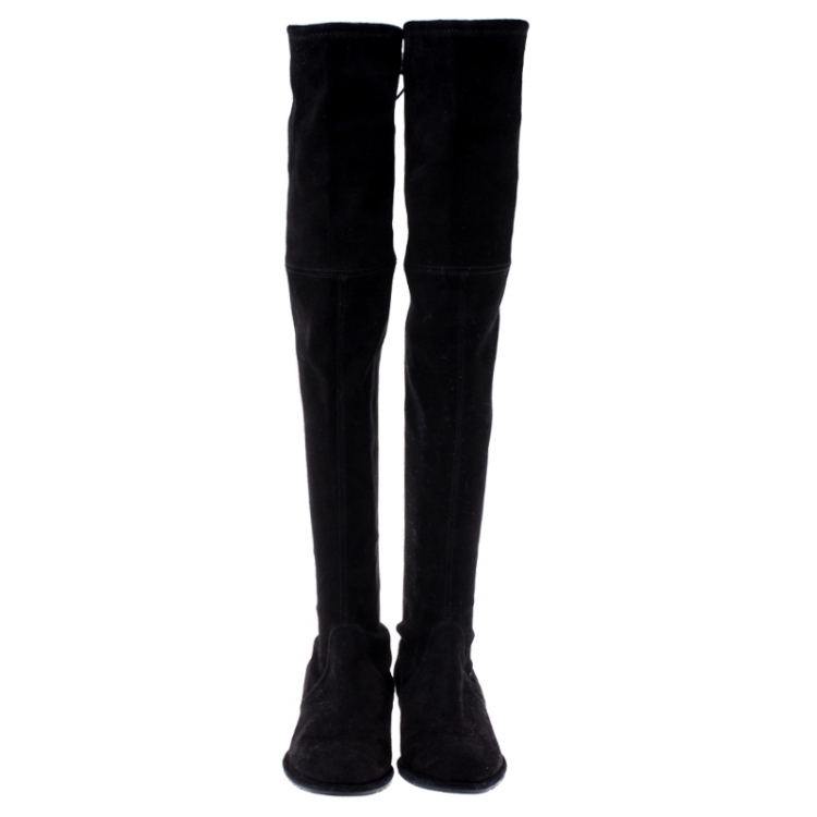 Pre Owned Stuart Weitzman Black Suede Lowland Over The Knee Boots Size 38