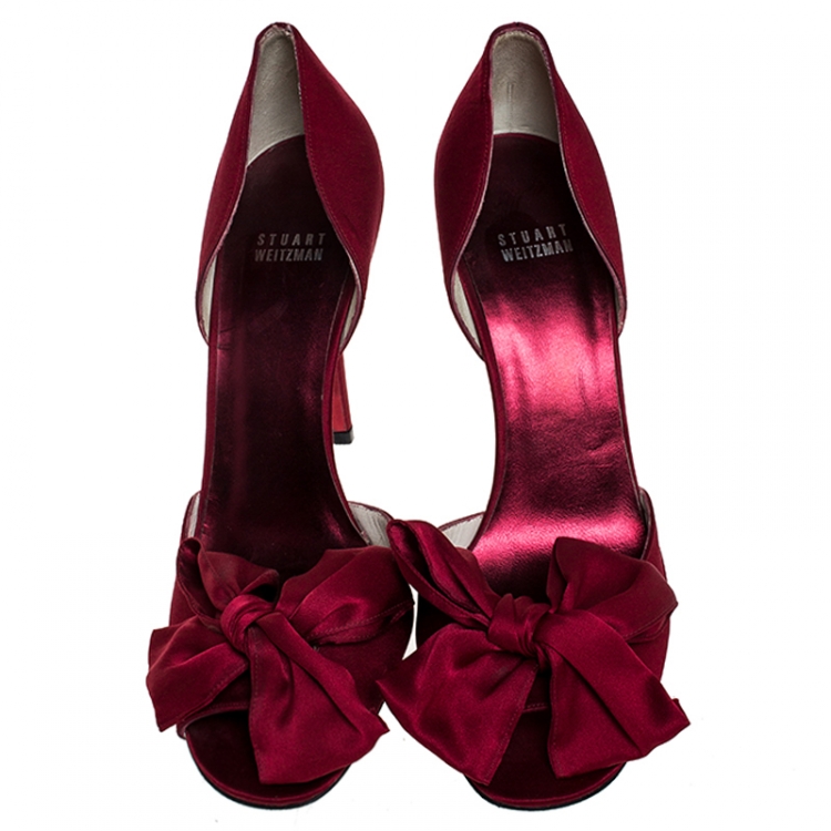 Pre Owned Stuart Weitzman Red Satin Bow D'orsay Pumps Size 41