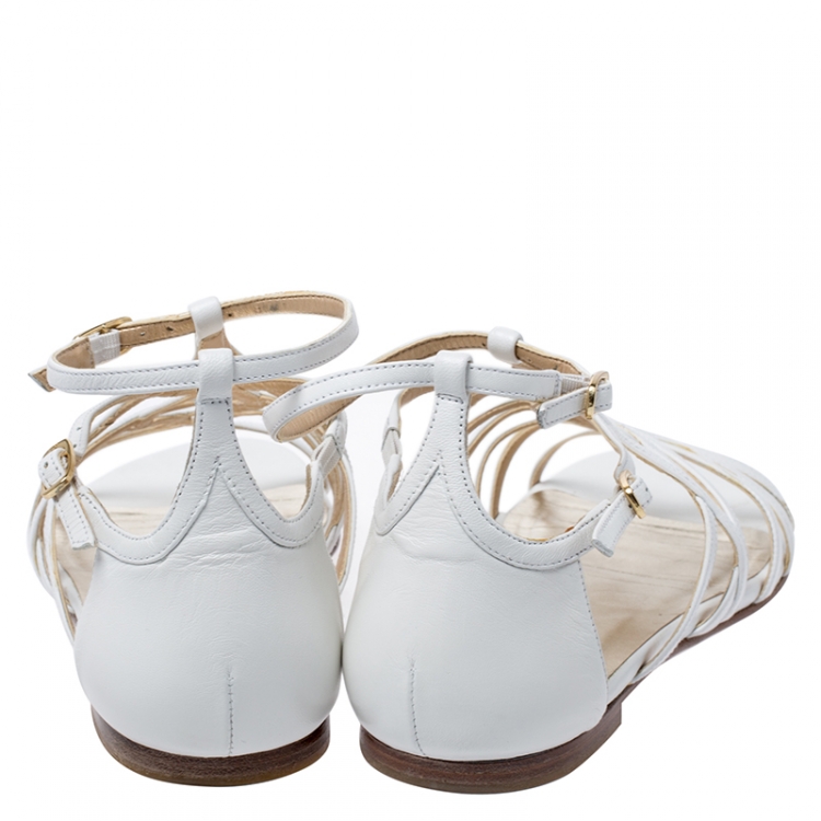 Pre Owned Stuart Weitzman White Leather Staycool Flat Sandals Size 38
