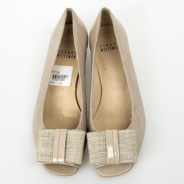 Pre Owned Stuart Weitzman Nude Patent Bowella Flats Size 36.5 