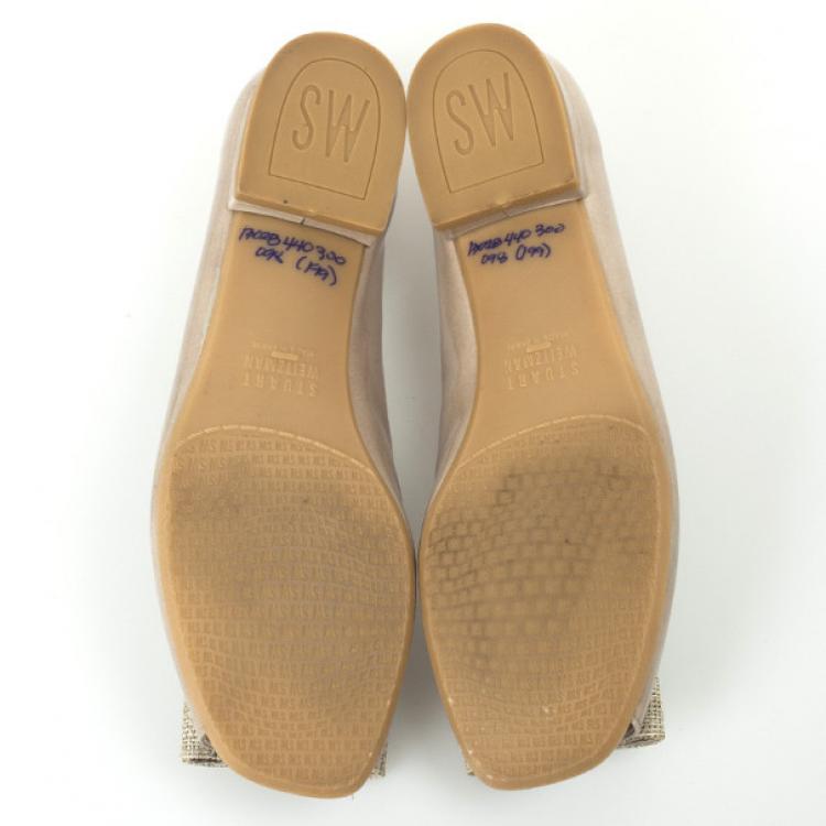 Pre Owned Stuart Weitzman Nude Patent Bowella Flats Size 36.5 