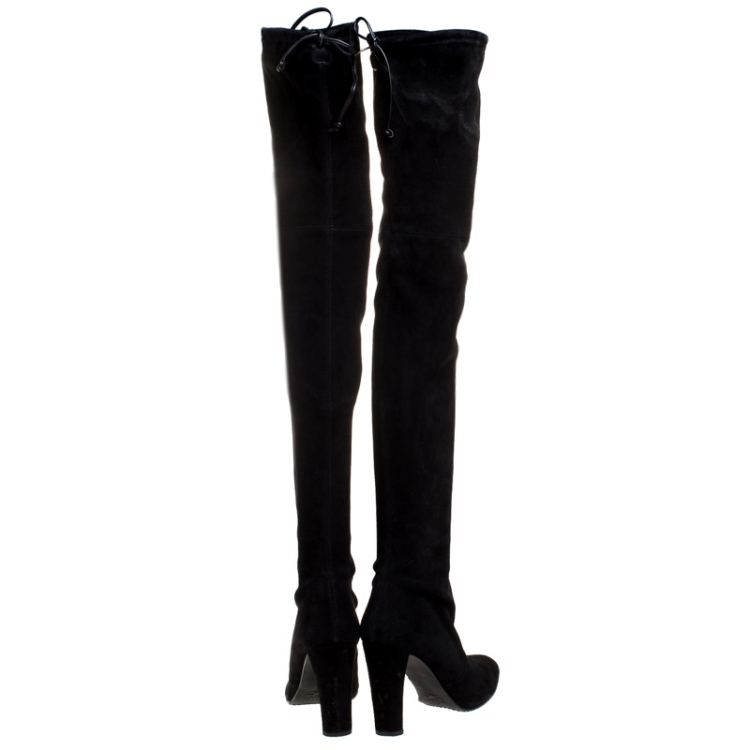 Pre Owned Stuart Weitzman Black Suede Leather Highland Over The Knee Boots Size 39