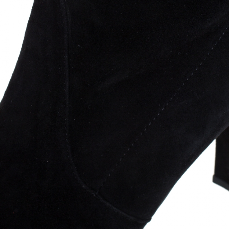 Pre Owned Stuart Weitzman Black Suede Leather Highland Over The Knee Boots Size 39