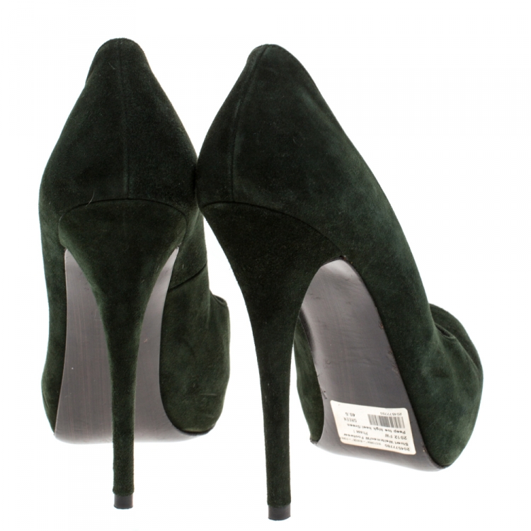 Pre Owned Stuart Weitzman Green Suede Peep Toe Platform Pumps Size 40.5