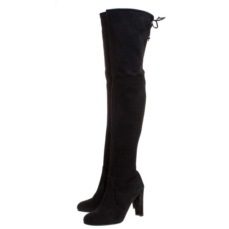 Pre Owned Stuart Weitzman Black Suede Leather Highland Over The Knee Boots Size 37