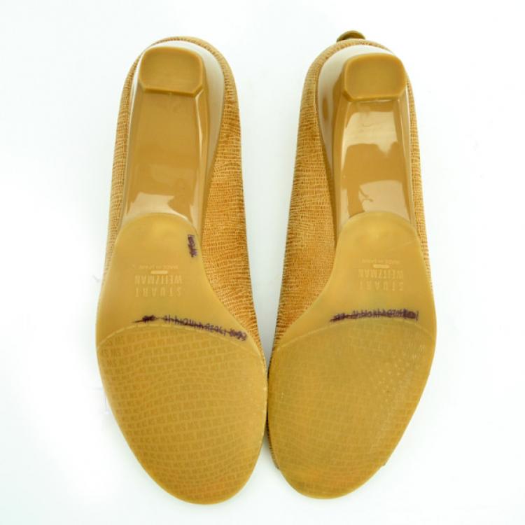 Pre Owned Stuart Weitzman Beige Lizard Embossed Logosavoir Peep Toe Pumps Size 37