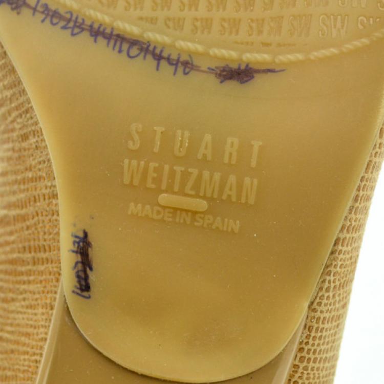 Pre Owned Stuart Weitzman Beige Lizard Embossed Logosavoir Peep Toe Pumps Size 37