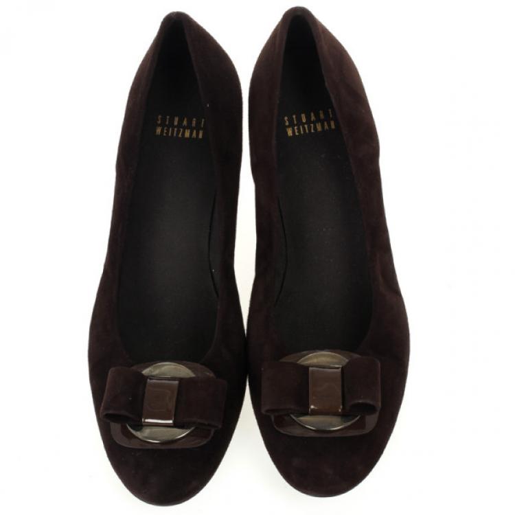Pre Owned Stuart Weitzman Brown Suede Bow Wedges Size 39.5