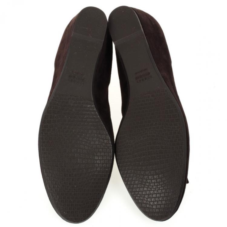 Pre Owned Stuart Weitzman Brown Suede Bow Wedges Size 39.5