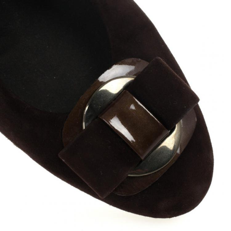 Pre Owned Stuart Weitzman Brown Suede Bow Wedges Size 39.5