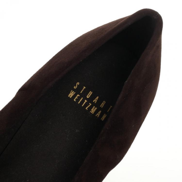Pre Owned Stuart Weitzman Brown Suede Bow Wedges Size 39.5