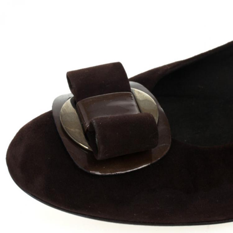 Pre Owned Stuart Weitzman Brown Suede Bow Wedges Size 39.5