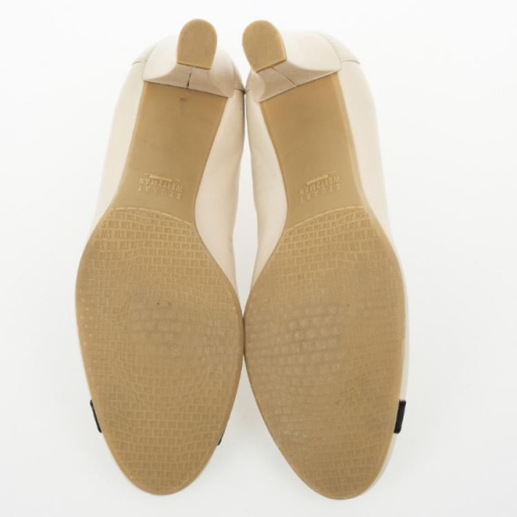 Pre Owned Stuart Weitzman Cream &amp; Black Elastic Trim Easily Pumps Size 39.5