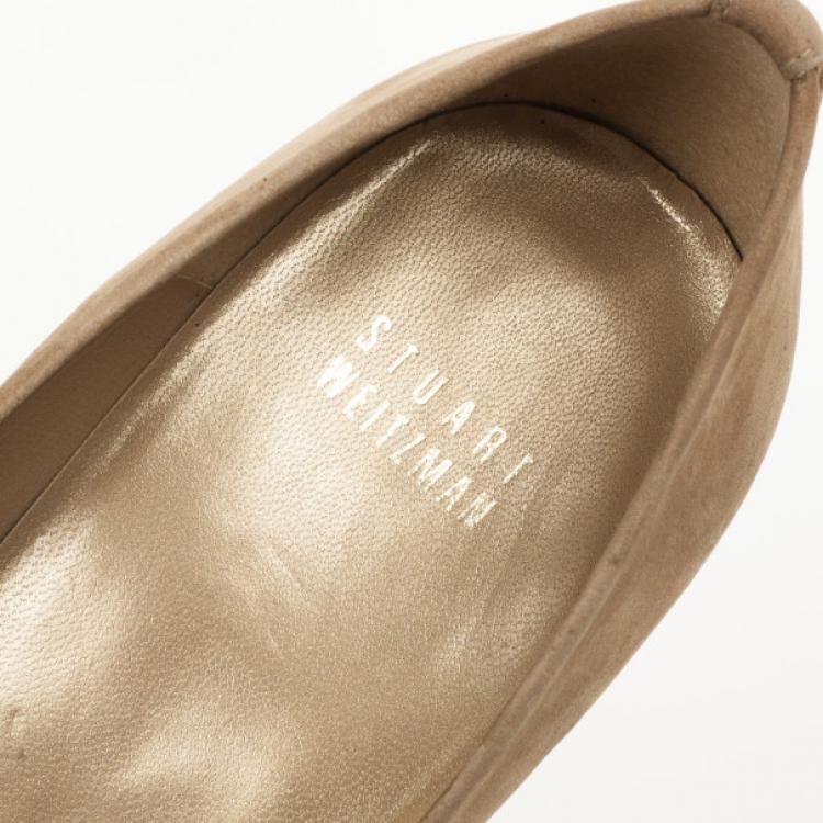 Pre Owned Stuart Weitzman Beige Suede Peep Toe Pumps Size 41.5