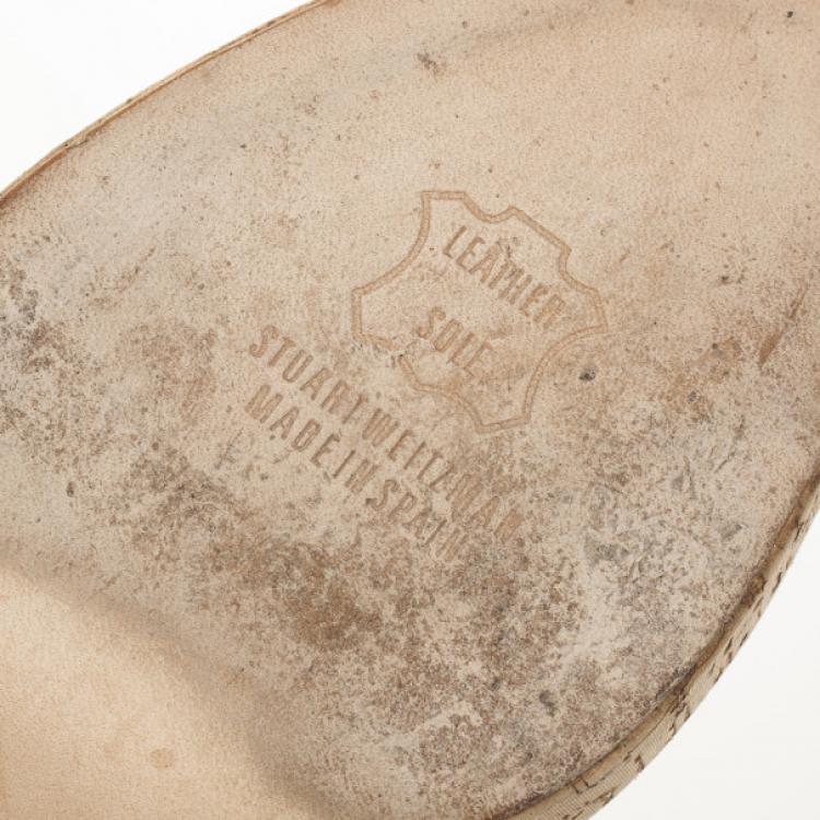 Pre Owned Stuart Weitzman Beige Suede Peep Toe Pumps Size 41.5