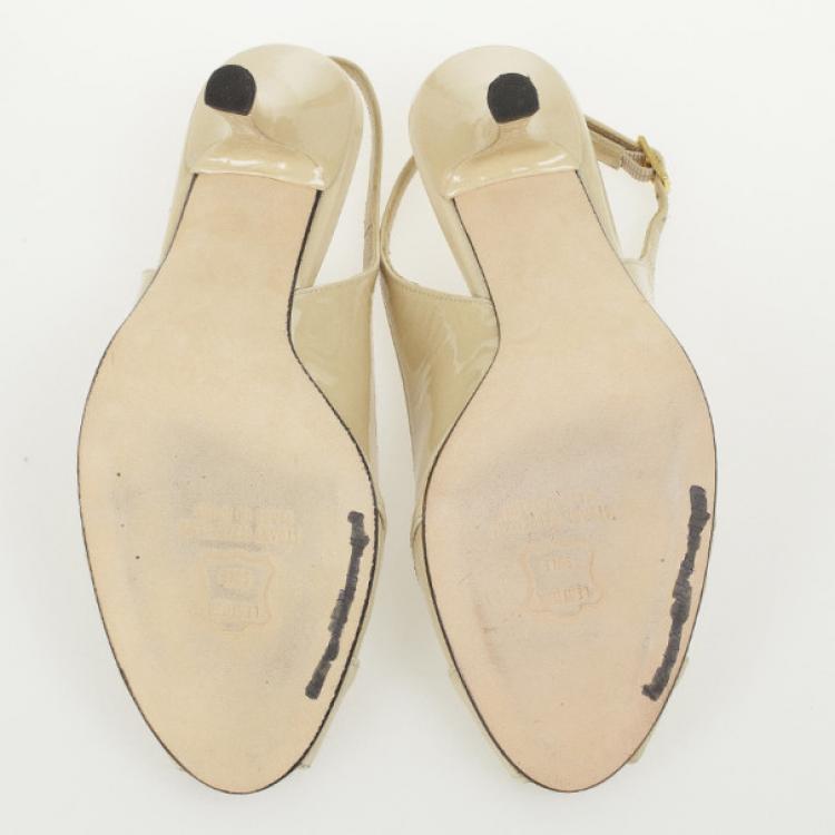 Pre Owned Stuart Weitzman Nude Patent Peekaboo Slingback Sandals Size 36.5