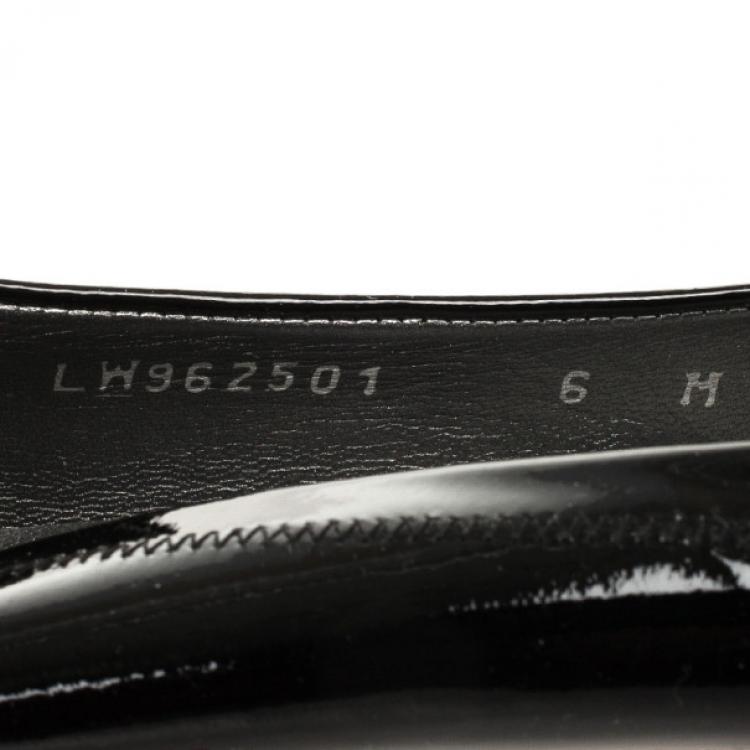 Pre Owned Stuart Weitzman Black Patent Lovebow Peep Toe Wedges Size 36.5