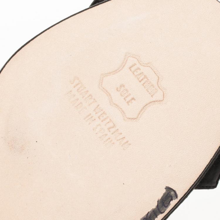 Pre Owned Stuart Weitzman Black Patent Lovebow Peep Toe Wedges Size 36.5