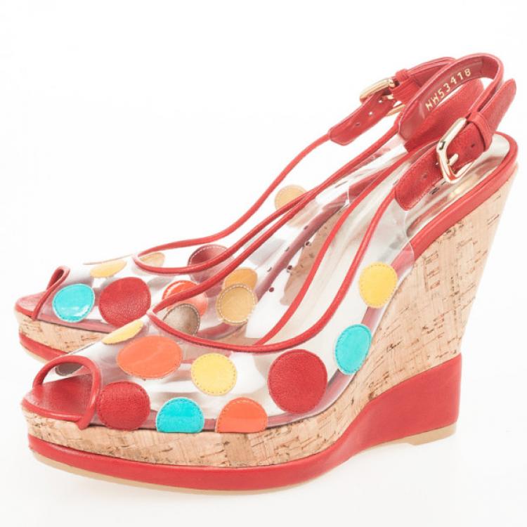 Pre Owned Stuart Weitzman Red Hokuspocus Slingback Wedges Sandals Size 38.5