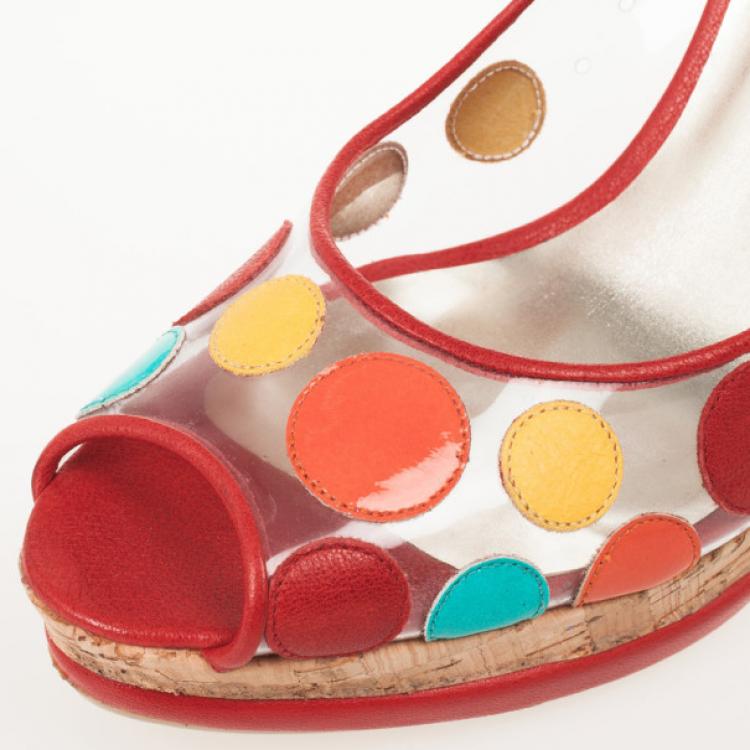 Pre Owned Stuart Weitzman Red Hokuspocus Slingback Wedges Sandals Size 38.5