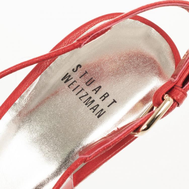 Pre Owned Stuart Weitzman Red Hokuspocus Slingback Wedges Sandals Size 38.5