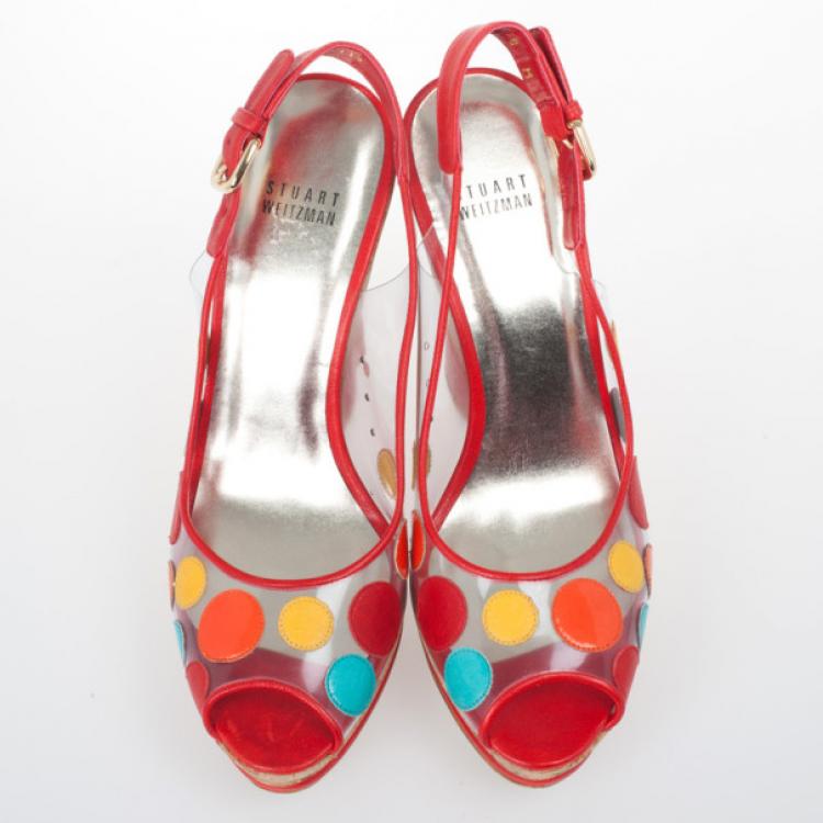 Pre Owned Stuart Weitzman Red Hokuspocus Slingback Wedges Sandals Size 38.5