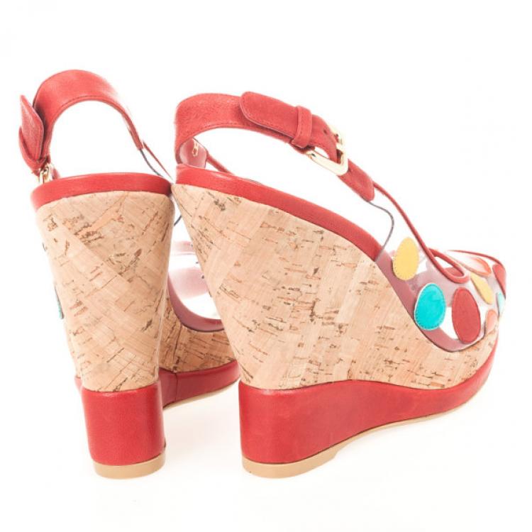 Pre Owned Stuart Weitzman Red Hokuspocus Slingback Wedges Sandals Size 38.5