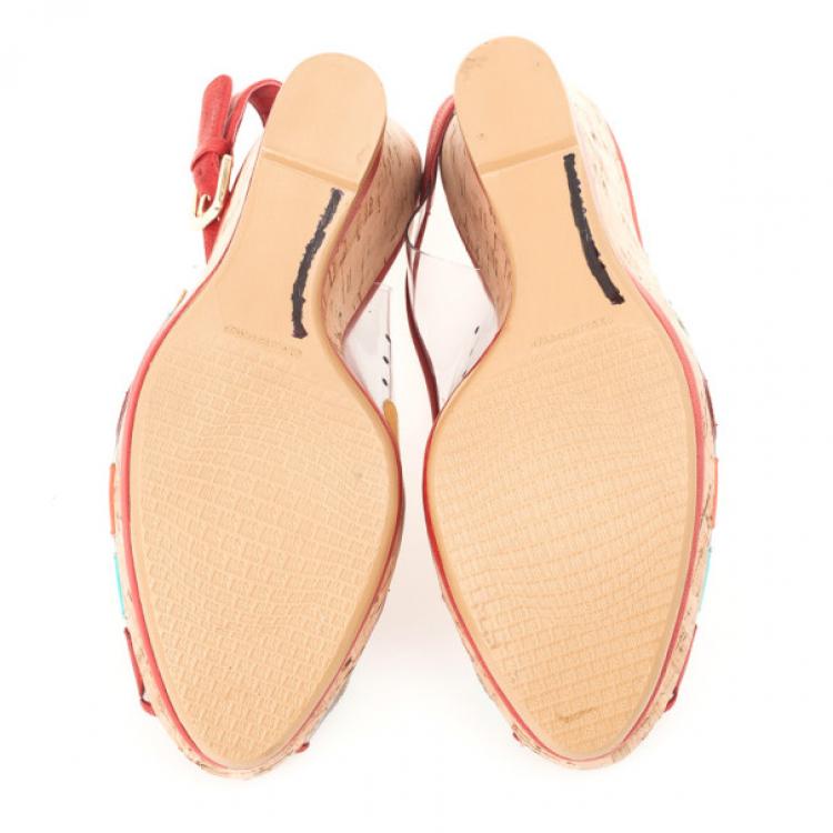 Pre Owned Stuart Weitzman Red Hokuspocus Slingback Wedges Sandals Size 38.5