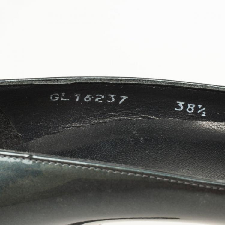 Pre Owned Stuart Weitzman Metallic Patent Victoria Peep Toe Platform Pumps Size 38.5