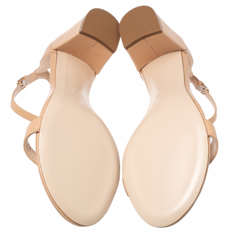 Pre Owned Stuart Weitzman Peachy Orange Leather Open Toe Ankle Strap Sandals Size 39.5