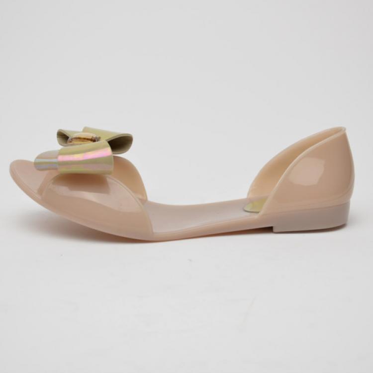 Pre Owned Stuart Weitzman Gemini Glitter Bow Jelly D'orsay Flats Size 38