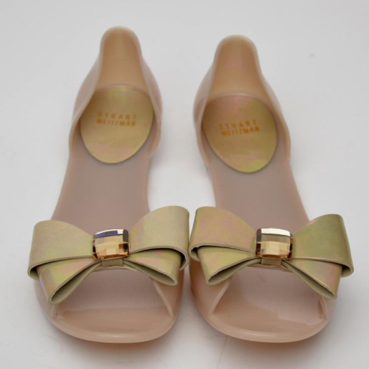 Pre Owned Stuart Weitzman Gemini Glitter Bow Jelly D'orsay Flats Size 38