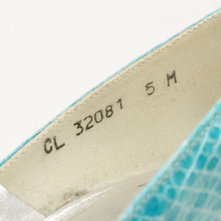 Pre Owned Stuart Weitzman Turquoise Embossed Peep Toe Pumps Size 35