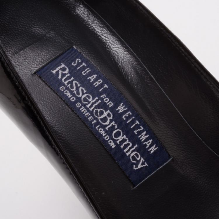 Pre Owned Stuart Weitzman for Russell &amp; Bromley Black Patent Pumps Size 36.5