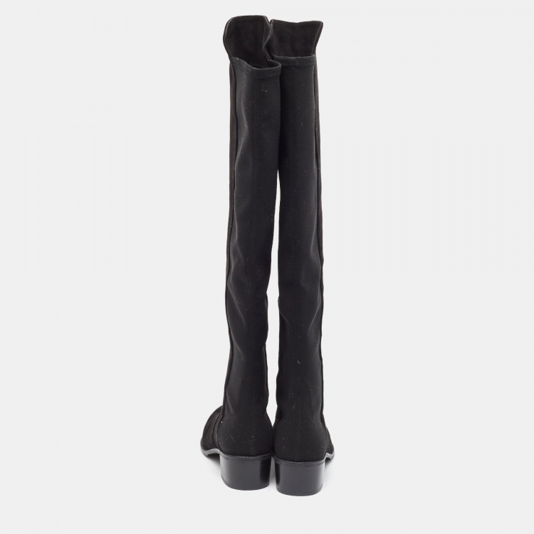 Pre Owned Stuart Weitzman Black Suede and Neoprene Knee Length Boots Size 37.5