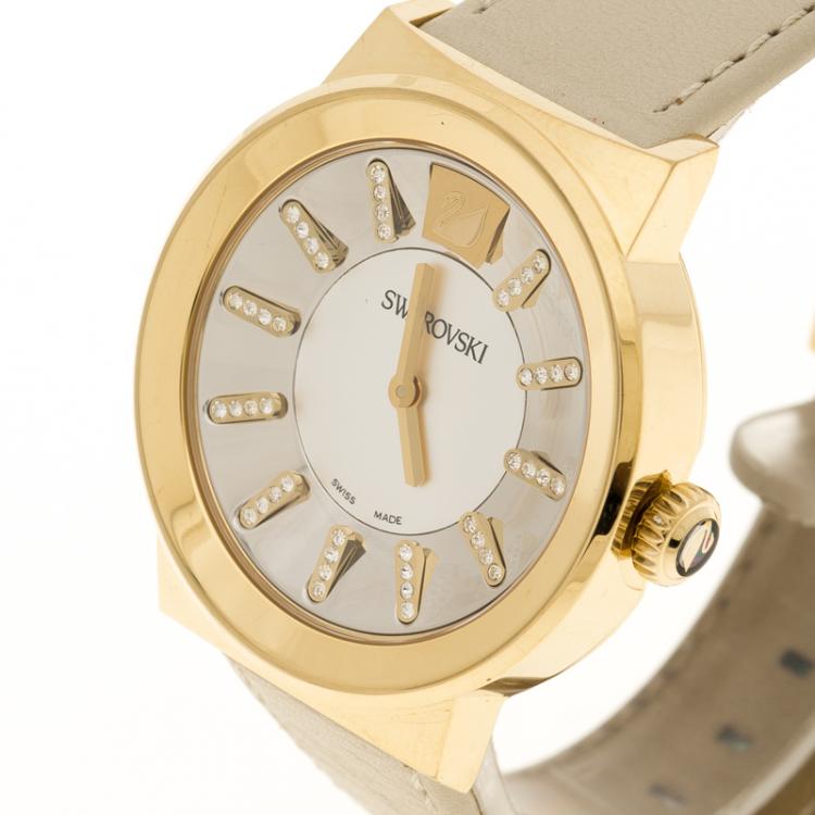 Pre Owned Swarovski Gold-Plated Stainless Steel Crystal Piazza Mesh Women's Wristwatch 36 mm