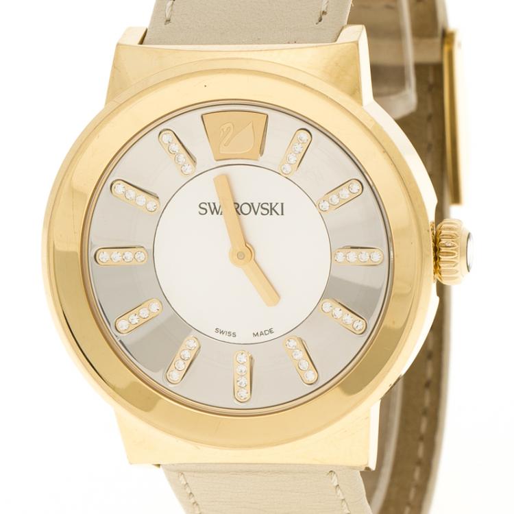 Pre Owned Swarovski Gold-Plated Stainless Steel Crystal Piazza Mesh Women's Wristwatch 36 mm