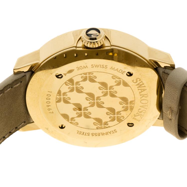 Pre Owned Swarovski Gold-Plated Stainless Steel Crystal Piazza Mesh Women's Wristwatch 36 mm