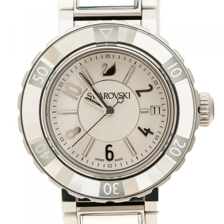 Pre Owned Swarovski White Stainless Steel Octea Sport Women's Wristwatch 39 mm