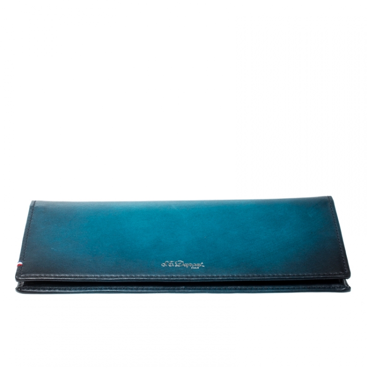 Pre Owned S.T. Dupont Blue/Black Ombre Leather Atelier Bifold Long Wallet