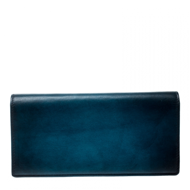 Pre Owned S.T. Dupont Blue/Black Ombre Leather Atelier Bifold Long Wallet