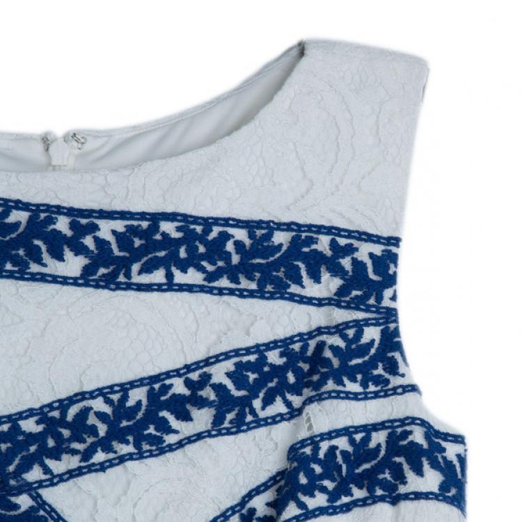 Pre Owned Tadashi Shoji White Lace Shift Cocktail Dress M