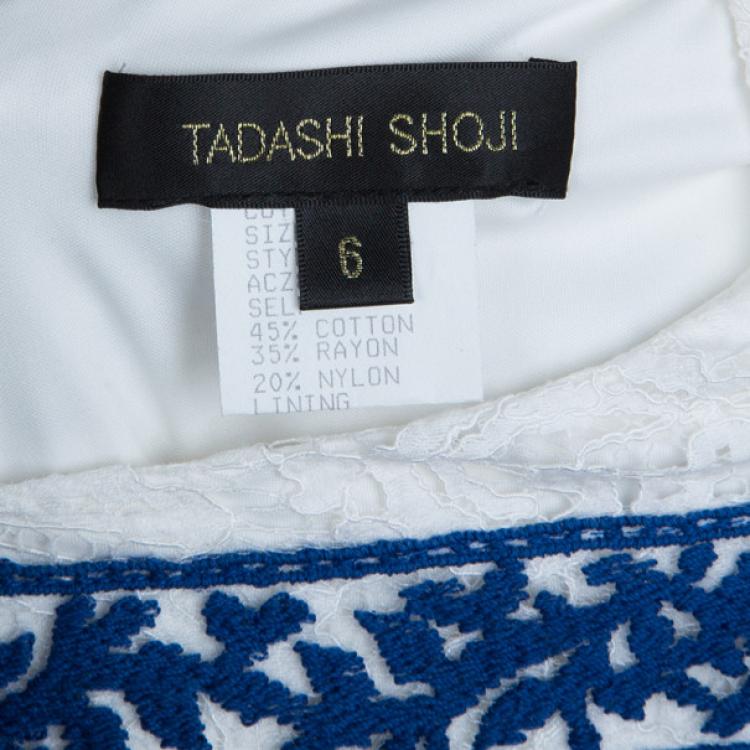 Pre Owned Tadashi Shoji White Lace Shift Cocktail Dress M