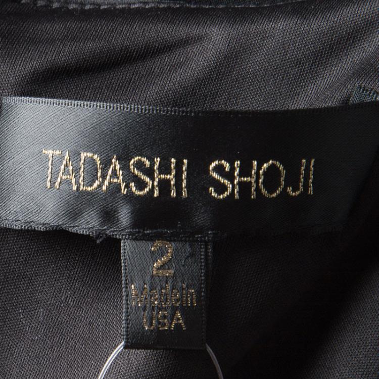 Pre Owned Tadashi Shoji Black Lace Applique Side Panel Detail Embellished Sleeveless Gown S