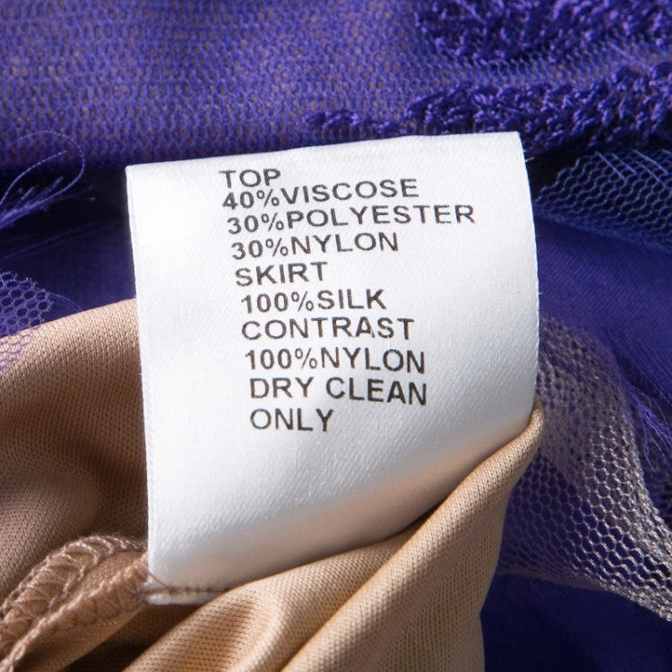 مملوكة مسبقًا Tadashi Shoji Purple and Begie Tulle Embroidered Faux Feather Strapless Dress L