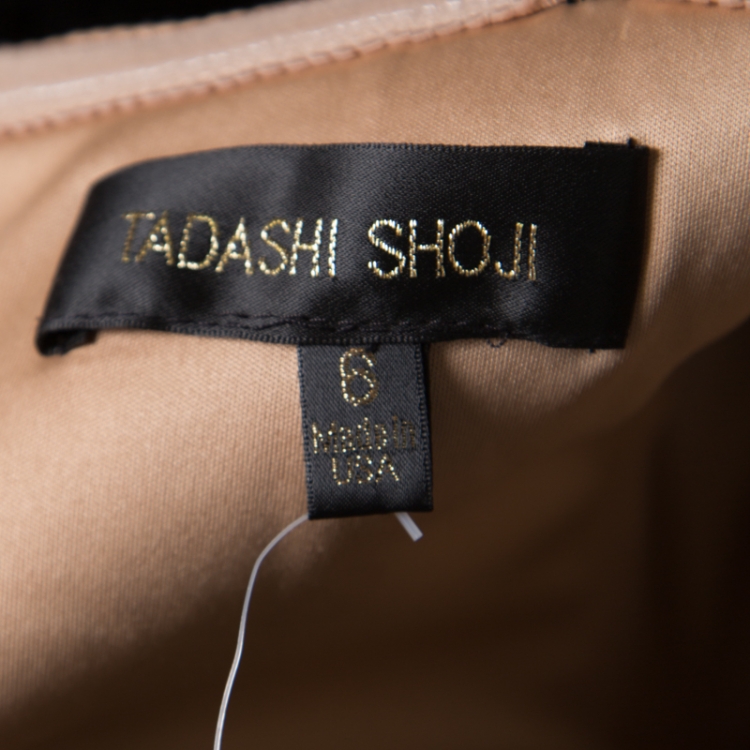 مملوكة مسبقًا Tadashi Shoji Black Tulle Embroidered Faux Feather Strapless Dress M