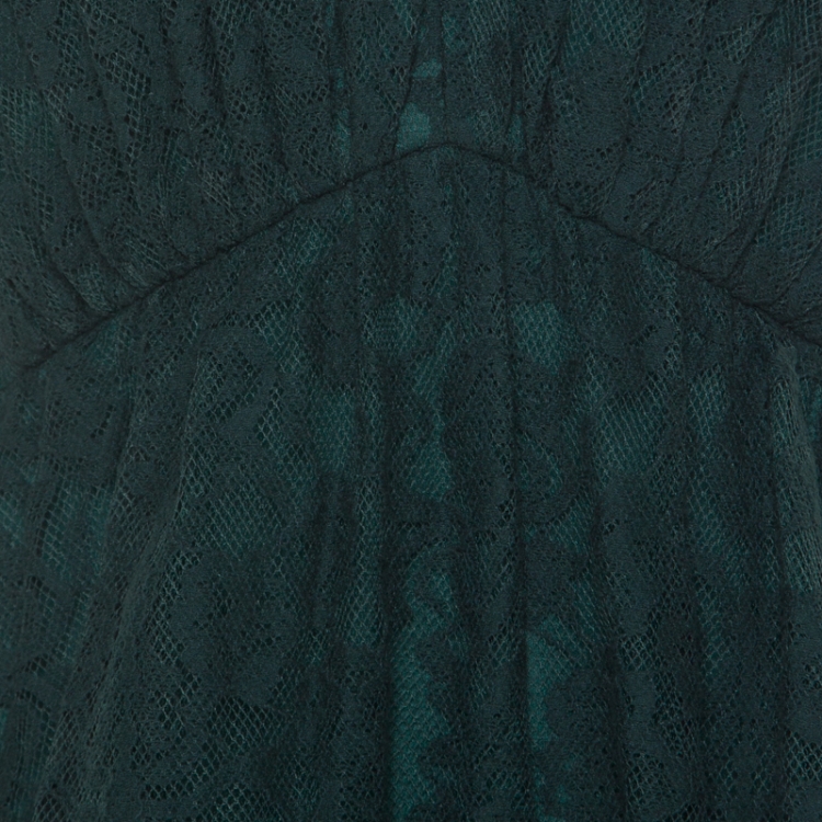 Pre Owned Tadashi Shoji Forest Green Tiered Lace Overlay Sleeveless Marquis Gown XL