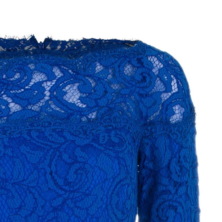 Pre Owned Tadashi Shoji Royal Blue Lace Dress S