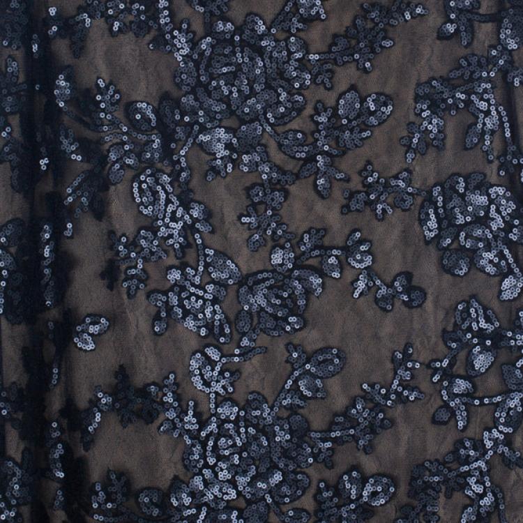 Pre Owned Tadashi Shoji Black Lace Fitted Gown L